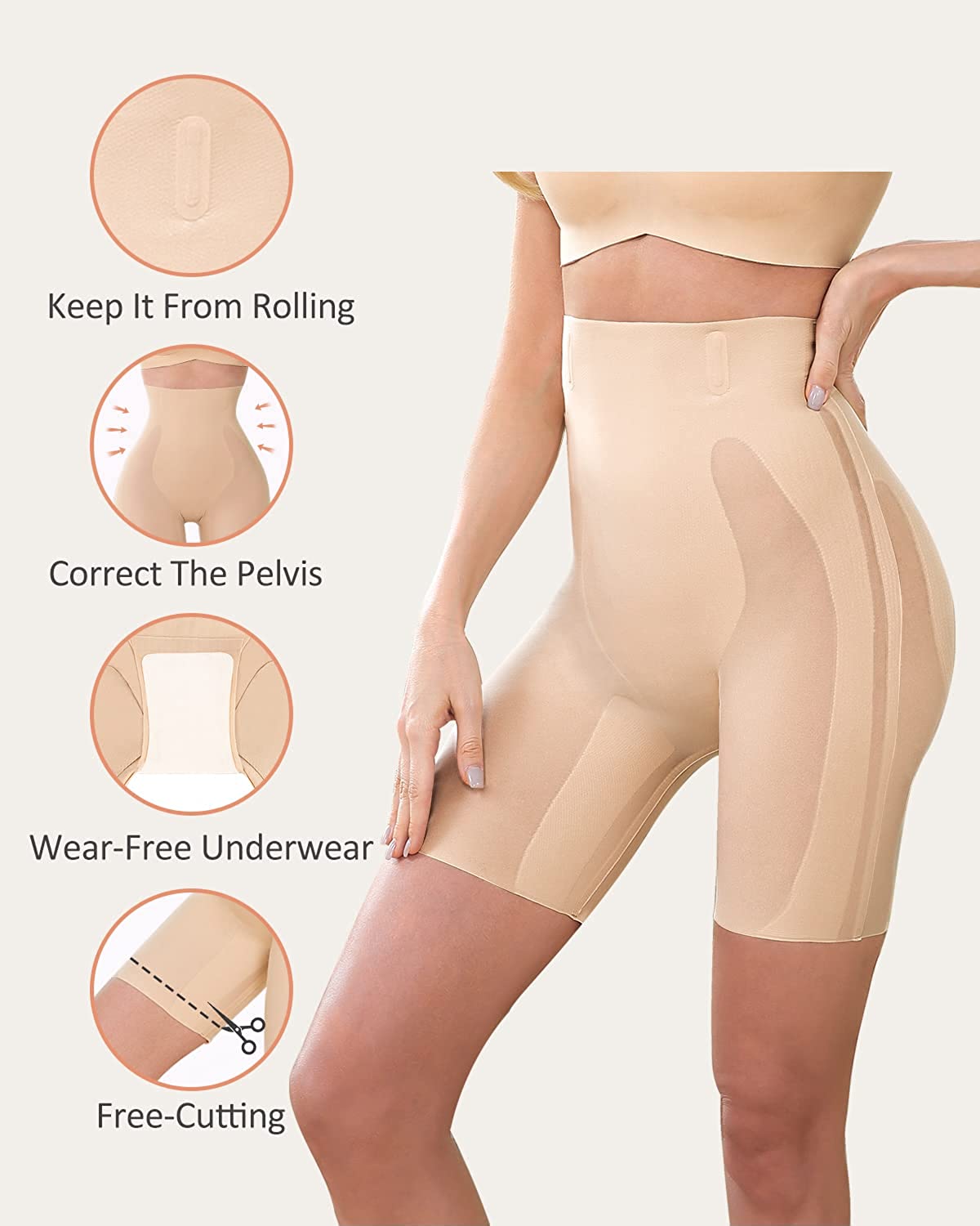SIMPLINE High Waisted Shapewear for Women, Seamless Butt Lifter Tummy Control Shorts Thigh Slimmer Shaper for Wedding Dresses