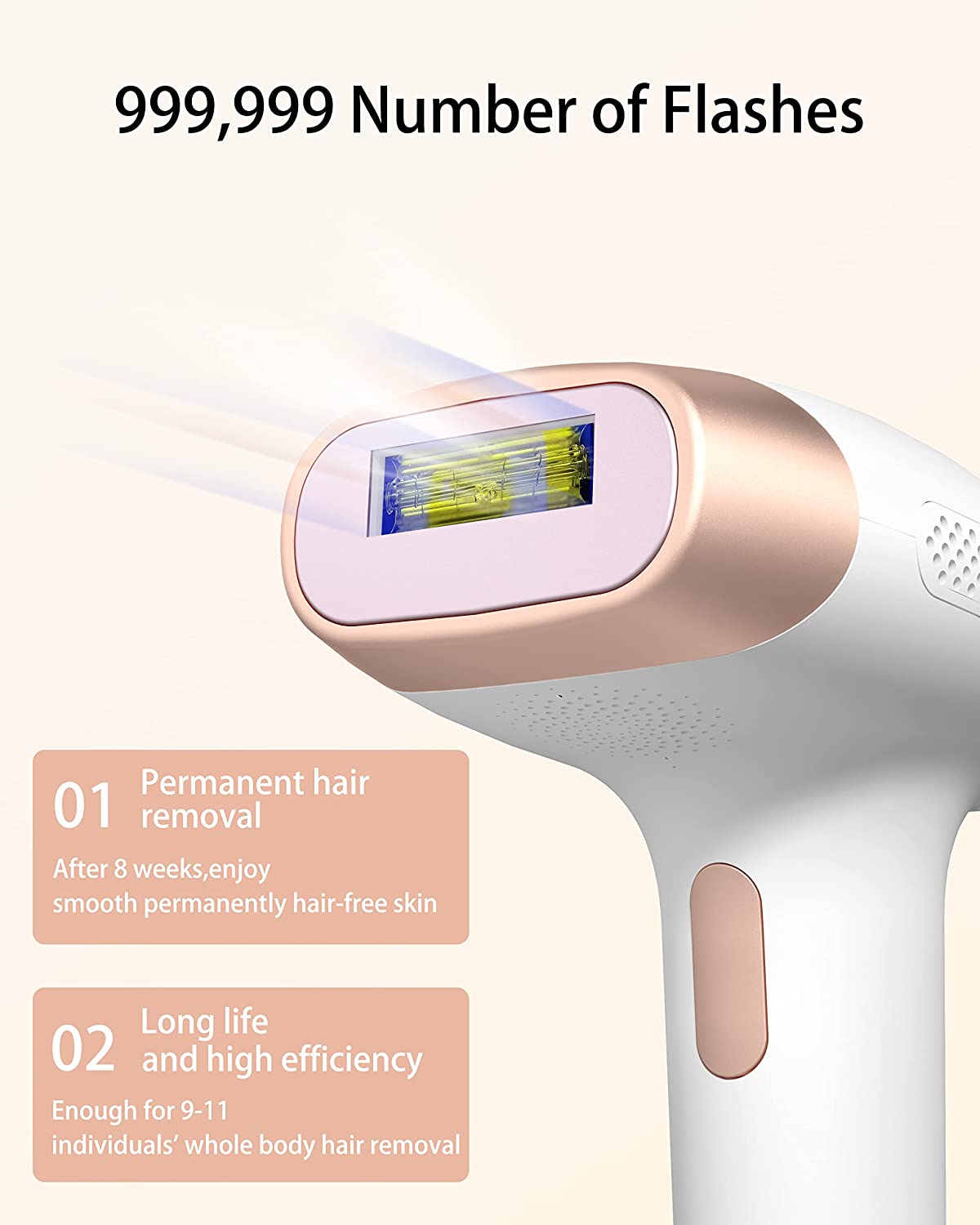 IPL Hair Removal for Permanent,999,999 Flashes Painless Laser Hair Remover with Ice Cooling Care Function and 9 Energy Levels, Hair Removal Device for Men,Women