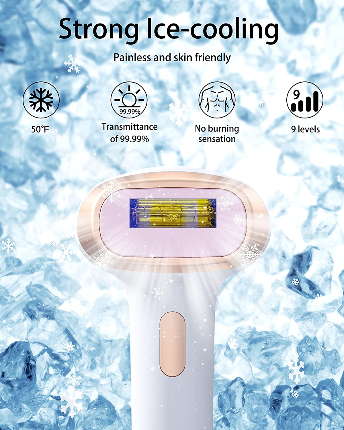 IPL Hair Removal for Permanent,999,999 Flashes Painless Laser Hair Remover with Ice Cooling Care Function and 9 Energy Levels, Hair Removal Device for Men,Women