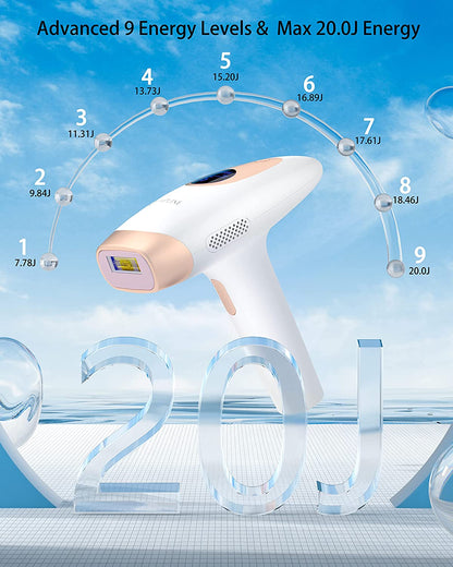 IPL Hair Removal for Permanent,999,999 Flashes Painless Laser Hair Remover with Ice Cooling Care Function and 9 Energy Levels, Hair Removal Device for Men,Women