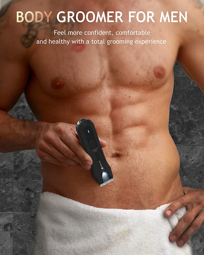 Body Hair Trimmer for Men, Pubic Hair Trimmer with Led Light, Waterproof Ball Trimmer for Men Body Groomer, Electric Groin Hair Trimmer Body Shaver for Men with 3 Replaceable Guard Comb,Charging Dock